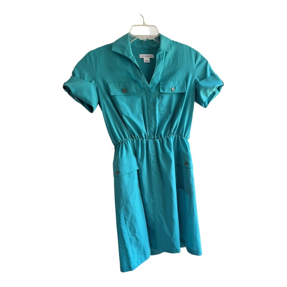 Classic Liz Claiborne Shirtdress Regular Size 6 Teal Blue Short Sleeve‎ Utility
